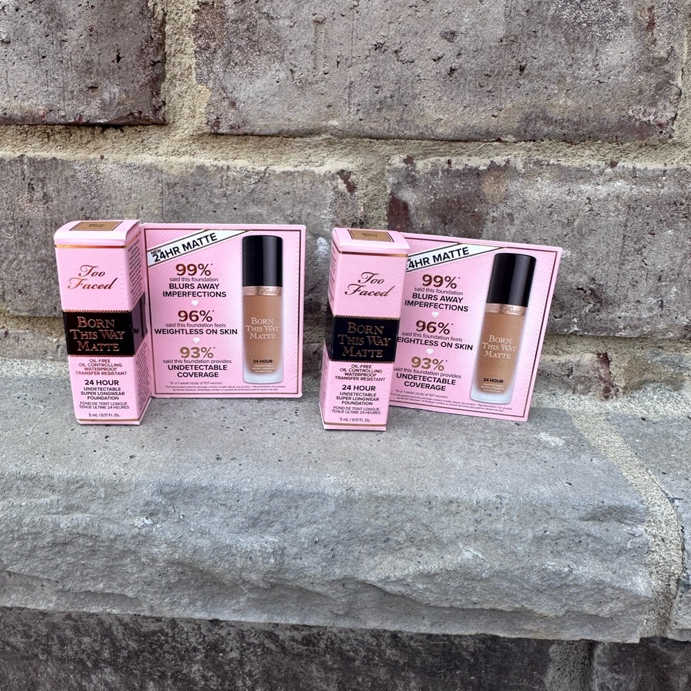 2 X TOO FACED BORN THIS WAY 24HR LONGWEAR MATTE FOUNDATION 0.17 Oz/5ml Warm Sand